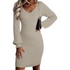 image:imageSidefeel Womens 2026 Fall Winter Ribbed Knit Sweater Dress Casual Long Sleeve Sexy V Neck Bodycon Mini DressGray