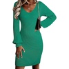 image:imageSidefeel Womens 2026 Fall Winter Ribbed Knit Sweater Dress Casual Long Sleeve Sexy V Neck Bodycon Mini DressGreen