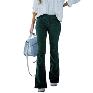 image:imageSidefeel Womens Flare Corduroy Pants Elastic Waist Trousers  Bell BottomTummy Control Flat Front Full Length PullOn Closure Retro Style Soft Comfy Fall OutfitsA 22 Green