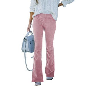 image:imageSidefeel Womens Flare Corduroy Pants Elastic Waist Trousers  Bell BottomTummy Control Flat Front Full Length PullOn Closure Retro Style Soft Comfy Fall OutfitsA Pink