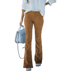 image:imageSidefeel Womens Flare Corduroy Pants Elastic Waist Trousers  Bell BottomTummy Control Flat Front Full Length PullOn Closure Retro Style Soft Comfy Fall OutfitsA 21 Khaki