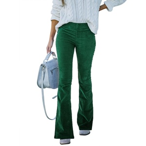 image:imageSidefeel Womens Flare Corduroy Pants Elastic Waist Trousers  Bell BottomTummy Control Flat Front Full Length PullOn Closure Retro Style Soft Comfy Fall OutfitsA Green
