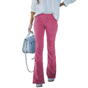 image:imageSidefeel Womens Flare Corduroy Pants Elastic Waist Trousers  Bell BottomTummy Control Flat Front Full Length PullOn Closure Retro Style Soft Comfy Fall OutfitsA Hot Pink