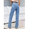 image:imageSidefeel Jeans for Women High Waisted Straight Leg Denim Pants  Soft Stretchy Denim Dual Button Closure Full Length Relaxed Fit Wide Leg Jeans with Pockets Dressy Casual WearWashed Light Blue