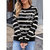 image:imageSidefeel Womens 3D Floral Long Sleeve Crewneck Striped Sweaters  Soft Cozy Fabric Raised Knit Flower Loose Fit Pullover Tops Cute 2026 Fall Outfits for Dates Casual and Weekend OutingsBlack Stripe