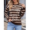 image:imageSidefeel Womens 3D Floral Long Sleeve Crewneck Striped Sweaters  Soft Cozy Fabric Raised Knit Flower Loose Fit Pullover Tops Cute 2026 Fall Outfits for Dates Casual and Weekend OutingsBrown Stripe