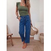image:imageSidefeel Womens Barrel Jeans Drawstring Baggy Denim Pants Bluing Size 18  Stretchy Jeans Side Seam PocketsTapered Ankle LengthHigh WaistedVertical SeamLoosefitAdjustable DrawstringCausal