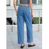 image:imageSidefeel Womens Barrel Jeans Drawstring Baggy Denim Pants Light Blue 8  Stretchy Jeans Side Seam PocketsTapered Ankle LengthHigh WaistedVertical SeamLoosefitAdjustable DrawstringCausal