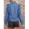 image:imageSidefeel Womens Button Denim Shirt Casual Long Sleeve 2026 Fall Deep VShaped Ruffled Edge Jean Blouses TopsIceland Blue