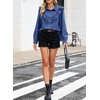image:imageSidefeel Womens Button Denim Shirt Casual Long Sleeve 2026 Fall Deep VShaped Ruffled Edge Jean Blouses TopsLight Blue