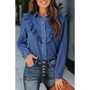 image:imageSidefeel Womens Button Denim Shirt Casual Long Sleeve 2026 Fall Deep VShaped Ruffled Edge Jean Blouses TopsLight Blue