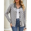 image:imageSidefeel Womens Button Up Collared Knit Cardigan Sweaters  Cropped CardiganColor Block CollarLong SleeveLightweightJacquard KnitGeometric PatternFall OutfitMidHip LengthGray