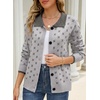 image:imageSidefeel Womens Button Up Collared Knit Cardigan Sweaters  Cropped CardiganColor Block CollarLong SleeveLightweightJacquard KnitGeometric PatternFall OutfitMidHip LengthGray