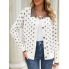 image:imageSidefeel Womens Button Up Collared Knit Cardigan Sweaters  Cropped CardiganColor Block CollarLong SleeveLightweightJacquard KnitGeometric PatternFall OutfitMidHip LengthWhite