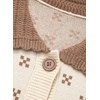 image:imageSidefeel Womens Button Up Collared Knit Cardigan Sweaters  Cropped CardiganColor Block CollarLong SleeveLightweightJacquard KnitGeometric PatternFall OutfitMidHip LengthApricot