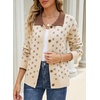 image:imageSidefeel Womens Button Up Collared Knit Cardigan Sweaters  Cropped CardiganColor Block CollarLong SleeveLightweightJacquard KnitGeometric PatternFall OutfitMidHip LengthApricot