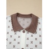 image:imageSidefeel Womens Button Up Collared Knit Cardigan Sweaters  Cropped CardiganColor Block CollarLong SleeveLightweightJacquard KnitGeometric PatternFall OutfitMidHip LengthWhite
