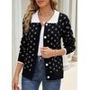 image:imageSidefeel Womens Button Up Collared Knit Cardigan Sweaters  Cropped CardiganColor Block CollarLong SleeveLightweightJacquard KnitGeometric PatternFall OutfitMidHip LengthBlack