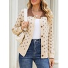 image:imageSidefeel Womens Button Up Collared Knit Cardigan Sweaters  Cropped CardiganColor Block CollarLong SleeveLightweightJacquard KnitGeometric PatternFall OutfitMidHip LengthApricot