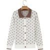 image:imageSidefeel Womens Button Up Collared Knit Cardigan Sweaters  Cropped CardiganColor Block CollarLong SleeveLightweightJacquard KnitGeometric PatternFall OutfitMidHip LengthWhite