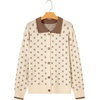 image:imageSidefeel Womens Button Up Collared Knit Cardigan Sweaters  Cropped CardiganColor Block CollarLong SleeveLightweightJacquard KnitGeometric PatternFall OutfitMidHip LengthApricot