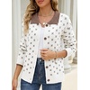 image:imageSidefeel Womens Button Up Collared Knit Cardigan Sweaters  Cropped CardiganColor Block CollarLong SleeveLightweightJacquard KnitGeometric PatternFall OutfitMidHip LengthWhite