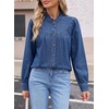 image:imageSidefeel Womens Denim Shirt Button Down Long Sleeve Ruffled Edge Trendy Jean Shackets Blouses TopsBlue