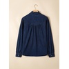 image:imageSidefeel Womens Denim Shirt Button Down Long Sleeve Ruffled Edge Trendy Jean Shackets Blouses TopsDark Blue