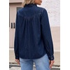image:imageSidefeel Womens Denim Shirt Button Down Long Sleeve Ruffled Edge Trendy Jean Shackets Blouses TopsDark Blue