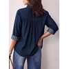 image:imageSidefeel Womens Denim Shirt Button Down Long Sleeve Ruffled Edge Trendy Jean Shackets Blouses TopsDark Blue