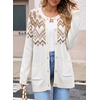 image:imageSidefeel Womens Fair Isle Cardigan Sweaters  Button Down Front Long Sleeve Functional Patch Pockets MidThigh Length Soft and Warm Geometric Pattern CrewneckWhite