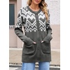 image:imageSidefeel Womens Fair Isle Cardigan Sweaters  Button Down Front Long Sleeve Functional Patch Pockets MidThigh Length Soft and Warm Geometric Pattern CrewneckGray