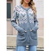 image:imageSidefeel Womens Fair Isle Cardigan Sweaters  Button Down Front Long Sleeve Functional Patch Pockets MidThigh Length Soft and Warm Geometric Pattern CrewneckLight Blue