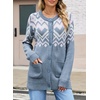 image:imageSidefeel Womens Fair Isle Cardigan Sweaters  Button Down Front Long Sleeve Functional Patch Pockets MidThigh Length Soft and Warm Geometric Pattern CrewneckLight Blue