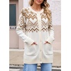 image:imageSidefeel Womens Fair Isle Cardigan Sweaters  Button Down Front Long Sleeve Functional Patch Pockets MidThigh Length Soft and Warm Geometric Pattern CrewneckWhite
