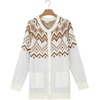 image:imageSidefeel Womens Fair Isle Cardigan Sweaters  Button Down Front Long Sleeve Functional Patch Pockets MidThigh Length Soft and Warm Geometric Pattern CrewneckWhite
