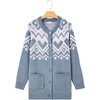 image:imageSidefeel Womens Fair Isle Cardigan Sweaters  Button Down Front Long Sleeve Functional Patch Pockets MidThigh Length Soft and Warm Geometric Pattern CrewneckLight Blue