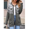 image:imageSidefeel Womens Fair Isle Cardigan Sweaters  Button Down Front Long Sleeve Functional Patch Pockets MidThigh Length Soft and Warm Geometric Pattern CrewneckGray