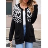 image:imageSidefeel Womens Fair Isle Cardigan Sweaters  Button Down Front Long Sleeve Functional Patch Pockets MidThigh Length Soft and Warm Geometric Pattern CrewneckBlack