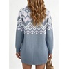 image:imageSidefeel Womens Fair Isle Cardigan Sweaters  Button Down Front Long Sleeve Functional Patch Pockets MidThigh Length Soft and Warm Geometric Pattern CrewneckLight Blue