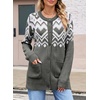 image:imageSidefeel Womens Fair Isle Cardigan Sweaters  Button Down Front Long Sleeve Functional Patch Pockets MidThigh Length Soft and Warm Geometric Pattern CrewneckGray