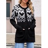 image:imageSidefeel Womens Fair Isle Cardigan Sweaters  Button Down Front Long Sleeve Functional Patch Pockets MidThigh Length Soft and Warm Geometric Pattern CrewneckBlack