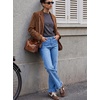 image:imageSidefeel Womens High Waist Straight Leg Jeans Ruffle Hem Denim Pants  cute frilled hem ankle jeans with pocketsfall clothestrendy 2026vacation styleIceland Blue