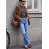image:imageSidefeel Womens High Waist Straight Leg Jeans Ruffle Hem Denim Pants  cute frilled hem ankle jeans with pocketsfall clothestrendy 2026vacation styleLight Blue