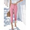 image:imageSidefeel Womens High Waisted Straight Leg Jeans Capri Denim PantsPink