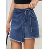 image:imageSidefeel Womens Jean Skirt High Waisted Asymmetrical Wrap Denim Mini Skort  BuiltIn Shorts with Side Tie Discreet Button Raw Hem Stretchy High Rise Waistline ALine Cut Summer OutfitsBluing