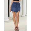 image:imageSidefeel Womens Jean Skirt High Waisted Asymmetrical Wrap Denim Mini Skort  BuiltIn Shorts with Side Tie Discreet Button Raw Hem Stretchy High Rise Waistline ALine Cut Summer OutfitsBluing