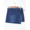 image:imageSidefeel Womens Jean Skirt High Waisted Asymmetrical Wrap Denim Mini Skort  BuiltIn Shorts with Side Tie Discreet Button Raw Hem Stretchy High Rise Waistline ALine Cut Summer OutfitsBluing