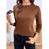 image:imageSidefeel Womens Mock Neck Ruffle Pullover Sweaters  Contrast Frill Edge Jumper Tops Long Sleeve Standard Length Soft Knit Regular Fit Versatile Layering TopTawny