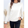 image:imageSidefeel Womens Mock Neck Ruffle Pullover Sweaters  Contrast Frill Edge Jumper Tops Long Sleeve Standard Length Soft Knit Regular Fit Versatile Layering TopWhite